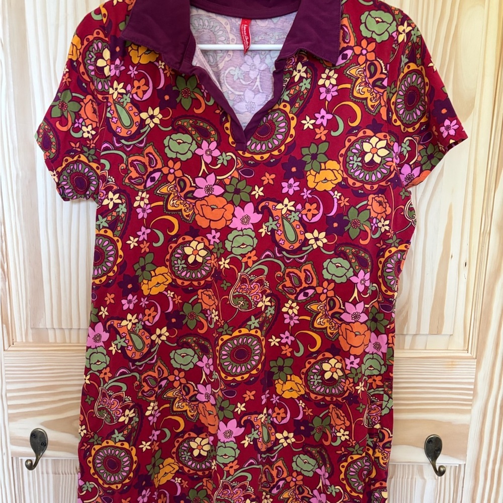 Hanna Andersson Red Graphic Button Down Polo Shirt